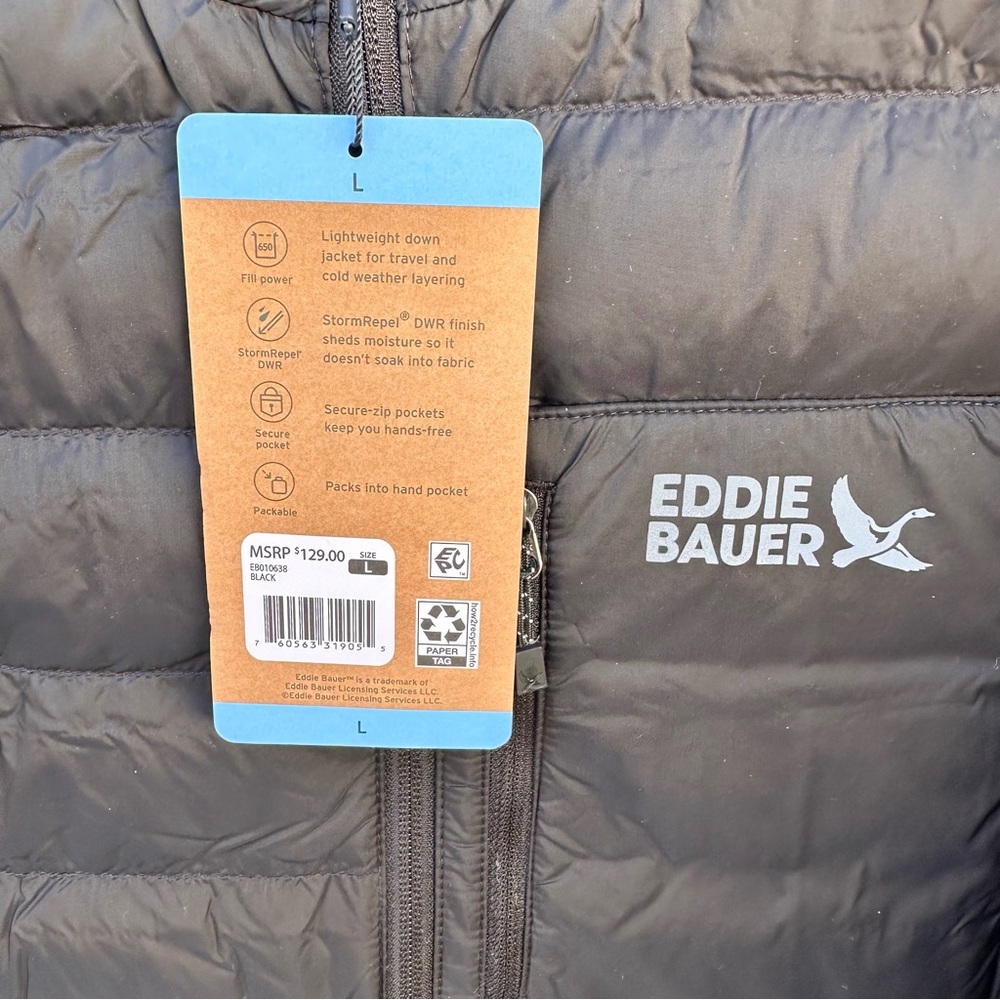 Mens Eddie Bauer Lightweight Down 650 Puffer Jacket Coat NWT - Picture 7 of 12